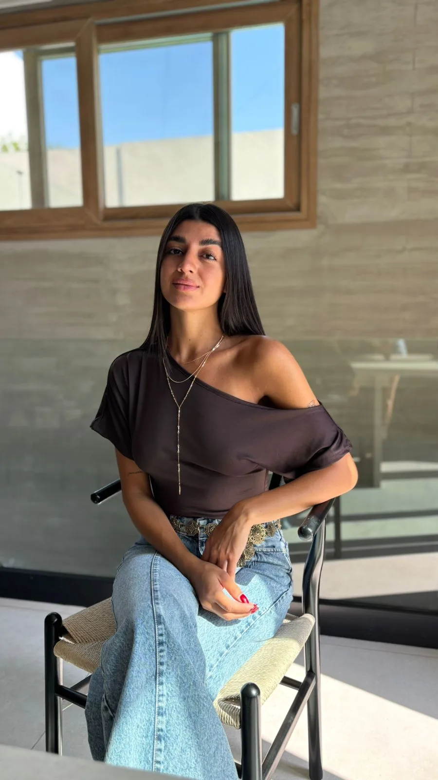 26/T02 - TOP MANGA 3/4 HOMBRO CAIDO - MICROFIBRA