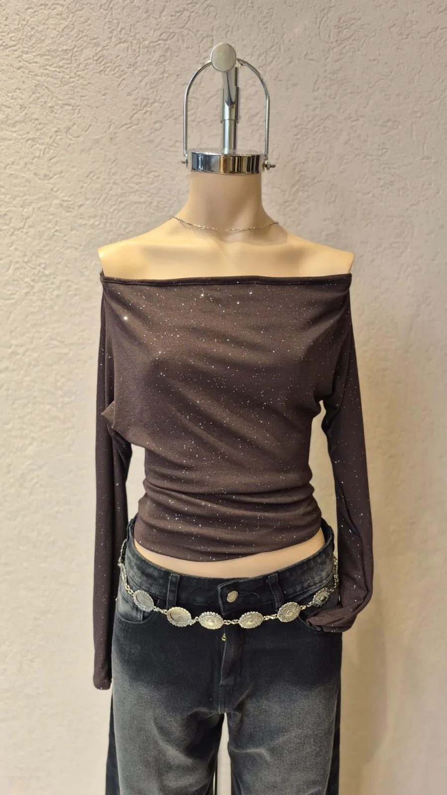 26/T41 - TOP UN HOMBRO M/L - LANILLA SPARKLE