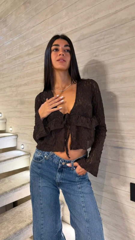 26/BL10 - BLUSA M/L OXFORD TIRA - ENCAJE