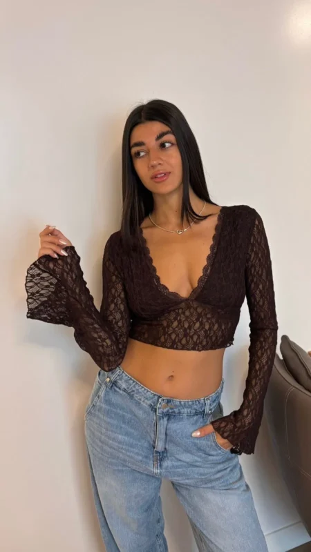 26/T73 - TOP ESCOTE V MANGA OXFORD - ENCAJE LACE