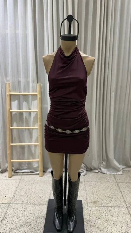 26/V36 – VESTIDO HALTER S/ESPALDA – MICROFIBRA