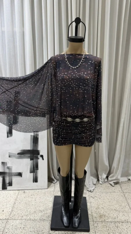 26/V35 - VESTIDO MANGA MURCIELAGO S/ ESPALDA - MICROTUL SUBLIMADO
