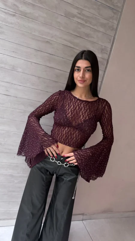 26/T117 - TOP M/L MANGA OXFORD - ENCAJE STRASS