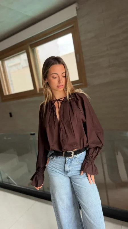 26/T155 - BLUSA M/L GLOBO MANGA ELASTICO - POPLIN