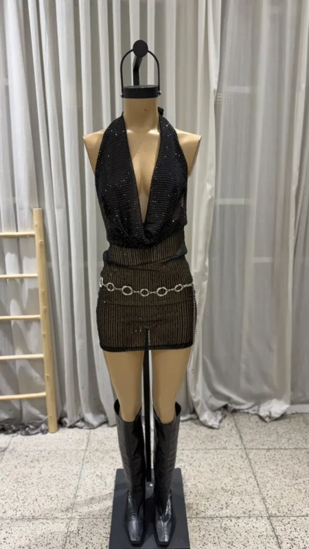 26/V70 - VESTIDO S/M BUCHE LARGO - LENTEJUELAS