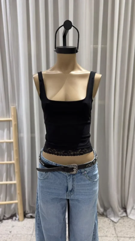 26/T1001 - TOP CUELLO CUADRADO PUNTILLA CINTURA - ALGODON LYCRA