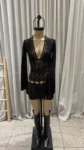 26/V78 - VESTIDO M/L OXFORD ESCOTE LARGO PUNTILLA - ENCAJE