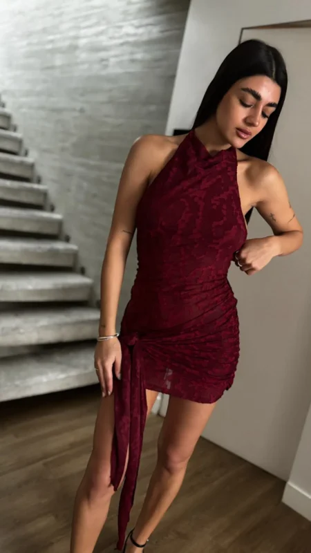 26/V107 – VESTIDO HALTER BUCHE PAREO – ENCAJE ROSAS