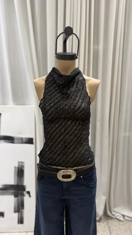 26/T294 - TOP S/M BUCHE CORTO - LENTEJUELAS SEQUINS